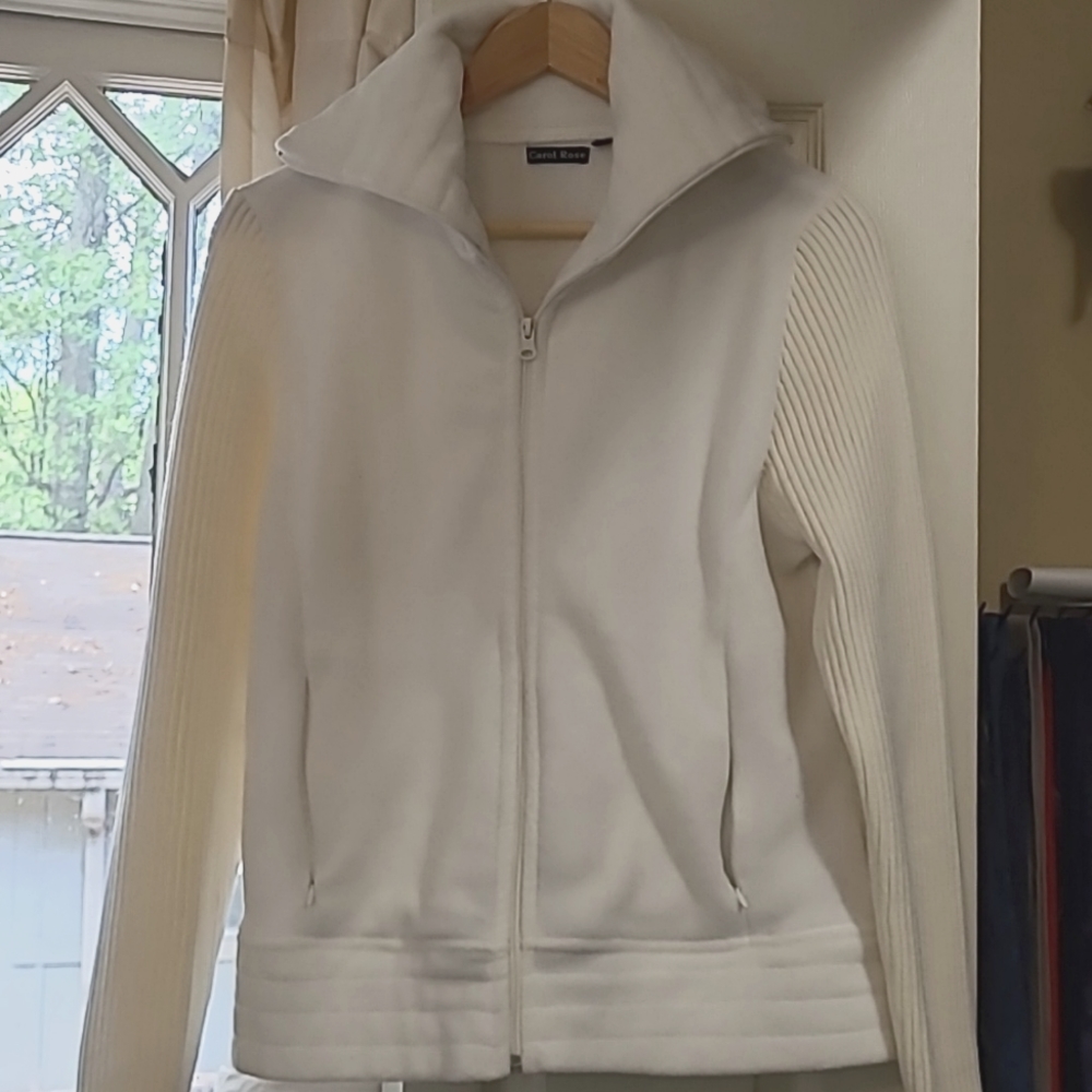 Carol Rose vintage fleece sweater jacket cream L